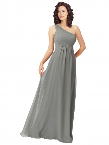 Online Embroidered One Shoulder Chiffon Bridesmaid Dress