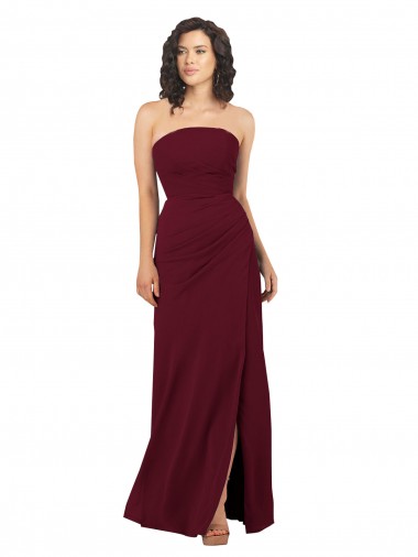 Online Simple Strapless Chiffon Bridesmaid Dress with Rounded Neckline