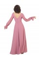 Long Sleeve Chiffon Bridesmaid Dress with Bow Detail
