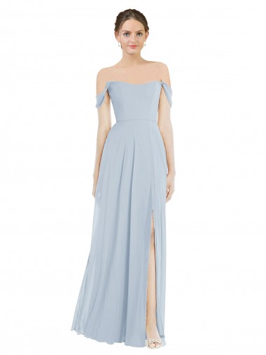 Online Off the Shoulder Basque Neck Maxi Bridesmaid Dress with Flounce Sleeves