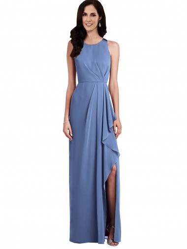 Online Sleeveless Chiffon Bridesmaid Dress with Draped Front Slit