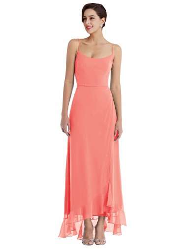 Online Scoop Neck Ruffle Trimmed High Low Maxi Bridesmaid Dress