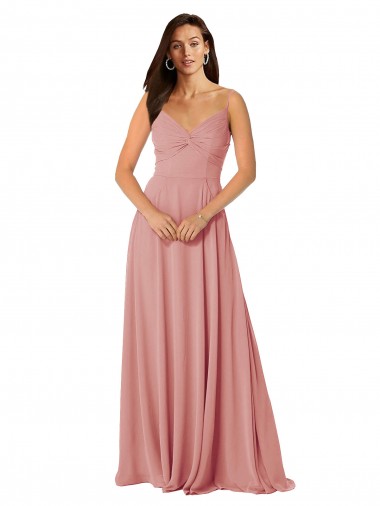 Online Twist-Knot V-Neck Long Chiffon Bridesmaid Dress with Pockets