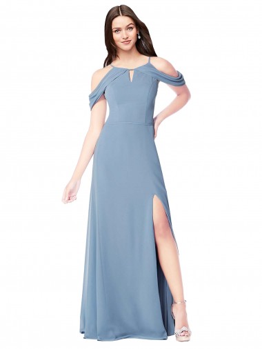 Online High Neck Chiffon Bridesmaid Dress with Draped Sleeves