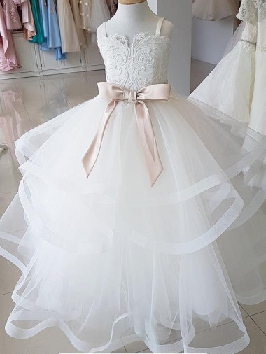 Online Ivory Ball Gown High Neck Floor Length Flower Girl Dress