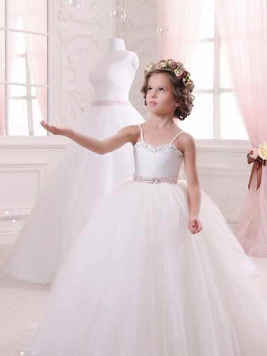 Online Ivory Ball Gown Sweetheart Chapel Train Sleeveless Flower Girl Dress