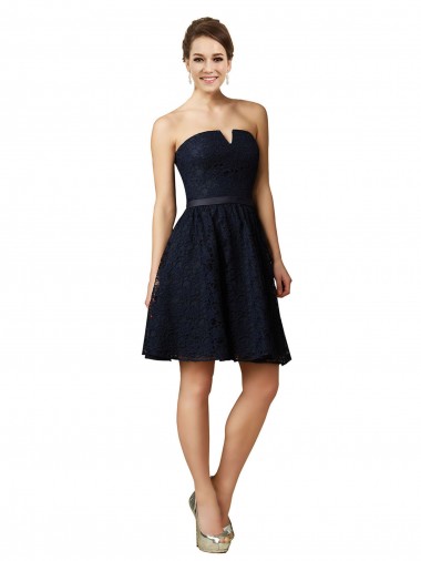 Online Classic Knee Length Lace Bridesmaid Dress / Cocktail Dress with Notched Neckline