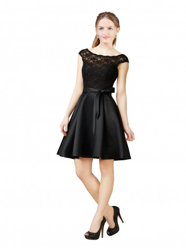 Online Lace and Satin Cocktail Bridesmaid Dress with V-Back