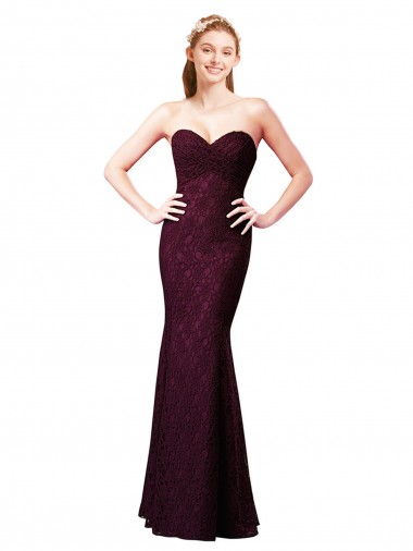 Online Fitted Long Lace Bridesmaid Dress with Sweetheart Neckline