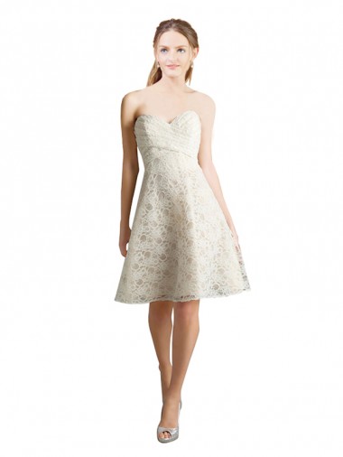 Online Lace Bridesmaid Dress / Cocktail Dress with Draped Sweetheart Neckline