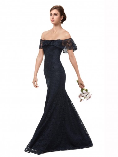 Online Off the Shoulder Long Lace Bridesmaid Dress / Prom Dress with Flutter Sleeves