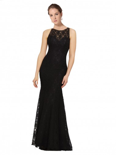 Online Fitted Lace Bridesmaids Dress with Jewel Neckline and Open Back