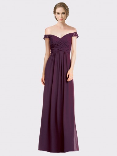 Online Sweetheart Long Bridesmaid Dress with Off the Shoulder Cap Sleeve Lace Bodice