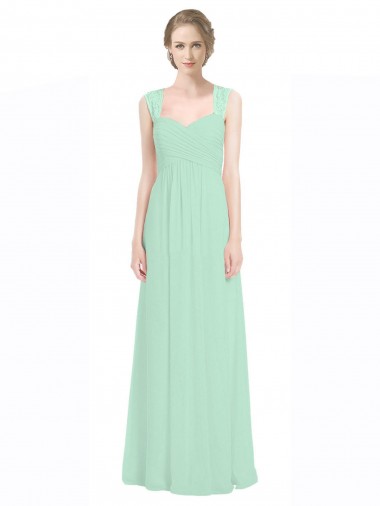 Online Sweetheart Chiffon Bridesmaid Dress with Lace Straps and Keyhole Back