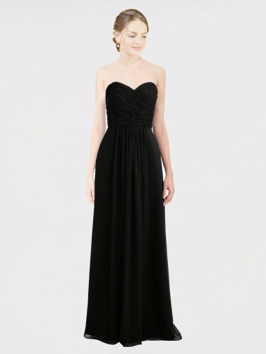 Online Long Strapless Lace Bodice Bridesmaid Dress with Sweetheart Neckline and Criss-Cross Pleats