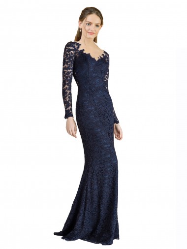 Online Illusion Long Sleeves Lace Bridesmaid Dress / Prom Dress with Sheer Keyhole Back