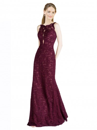 Online Long Lace Bridesmaid Dress / Prom Dress with Peekaboo Bodice and Keyhole Back