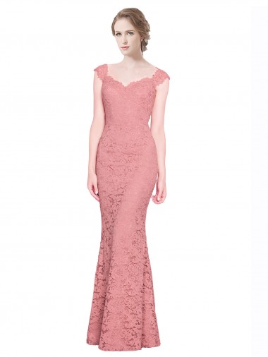 Online Sweetheart Mermaid Long Lace Bridesmaid Dress / Prom Dress with Wide Straps