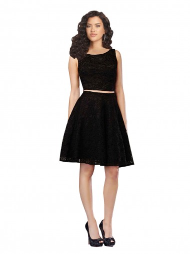 Online Two Piece Short Lace Cocktail Bridesmaid Dress with Jewel Neckline