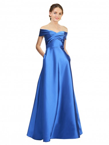 Online Sleeveless Off the Shoulder Ball Gown Formal Satin Bridesmaid Dress / Prom Dress