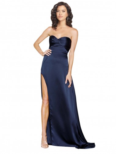 Online Knotted Sweetheart Formal Silky Satin Bridesmaid Dress / Prom Dress with High Side Split