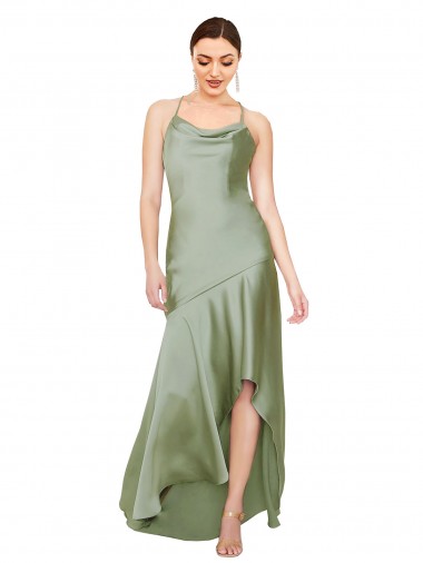 Online Formal Silky Satin Bridesmaid Dress / Prom Dress with Bias Cut Skirt