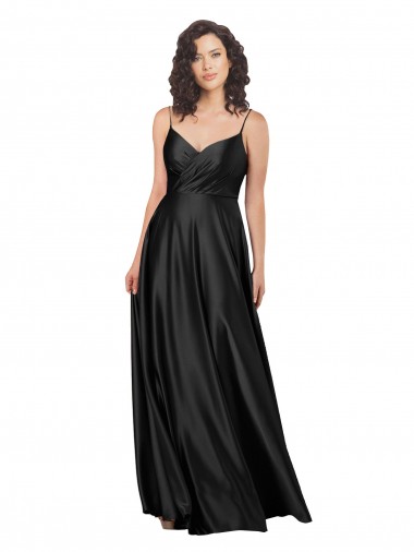 Online Full Length V-Neckline Formal Silky Satin Bridesmaid Dress / Prom Dress with Full Skirt