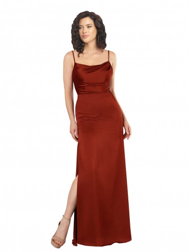 Online Floor-Length Formal Silky Satin Bridesmaid Dress / Prom Dress with Skirt Slit