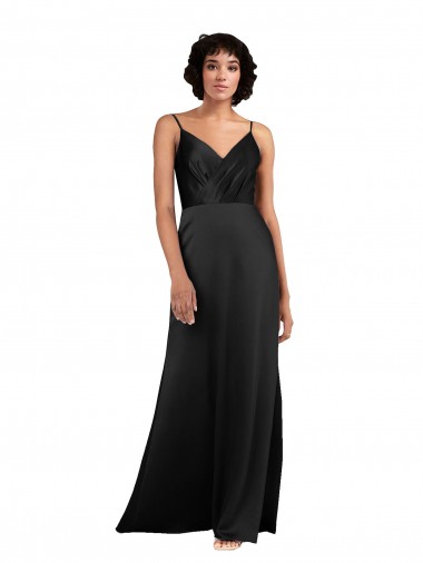 Online Full Length V-Neckline Formal Silky Satin Bridesmaid Dress / Prom Dress with Spaghetti Straps