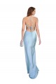 Open Back with Ties Cowl Neck Sheath Formal Silky Satin Long Bridessmaid Dress