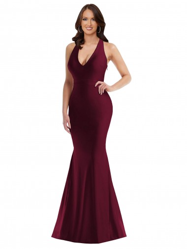 Online Plunge Neckline Cutout Low Back Formal Silky Satin Mermaid Bridesmaid Dress / Prom Dress