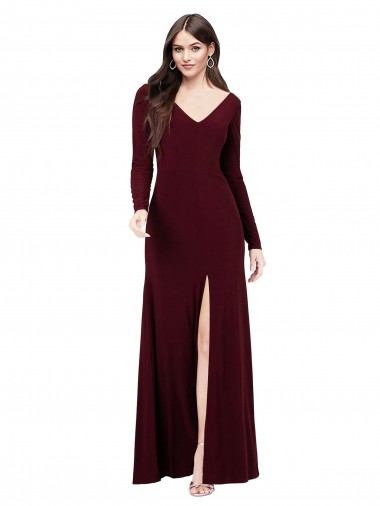 Online Long Sleeves Spandex Bridesmaid Gown with Front Slit