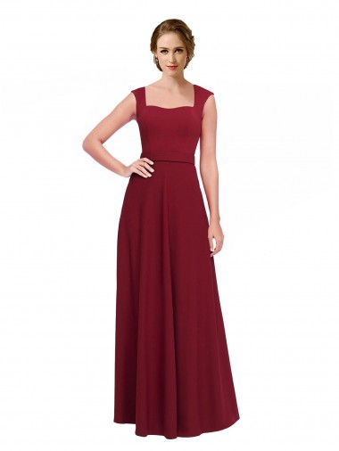 Online Square Neck Subtle Cap Sleeeves Crepe Bridesmaid Dress / Prom Dress