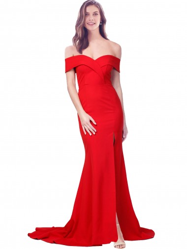 Online Criss Cross Full Length Long Formal Crepe Bridesmaid Dress / Prom Dress with Side Split