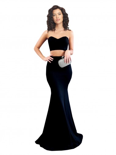 Online Two Piece High Neck Formal Crepe Bridesmaid Dress / Prom Dress
