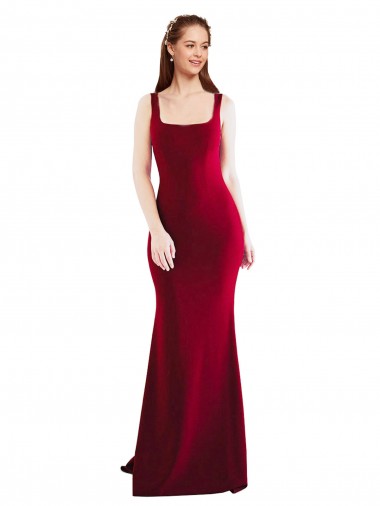 Online Square Neckline and Backline Fitted Formal Crepe Bridesmaid Dress / Prom Dress