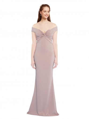 Online Knotted Off the Shoulder Formal Crepe Bridesmaid Dress / Prom Dress with Cut-Out Back