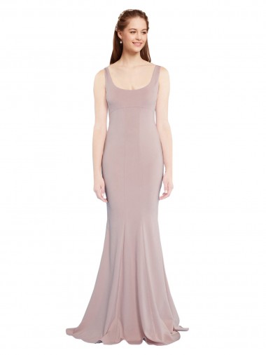 Online Sleeveless Scoop Neck Fully Lined Formal Crepe Bridesmaid Dress / Prom Dress