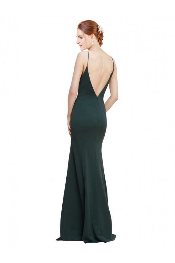 Deep V-Neck and Back Long Formal Crepe Bridesmaid Dress / Prom Dress