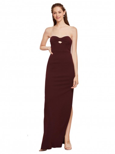 Online Twisted Strapless Keyhole Long Formal Crepe Bridesmaid Dress / Prom Dress with Slit