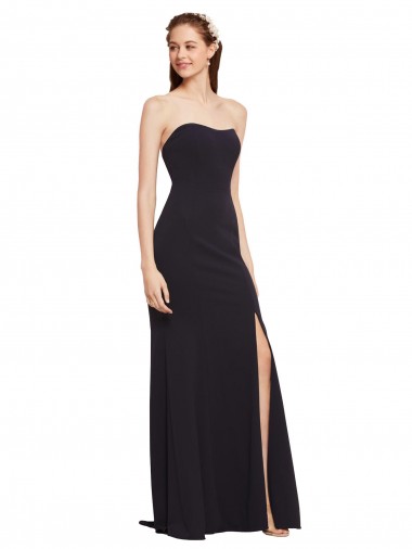 Online Strapless Bodycon Long Formal Crepe Bridesmaid Dress / Prom Dress with High Slit