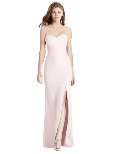 Online Strapless Crepe Trumpet Bridesmaid Dress / Prom Dress with Front Slit