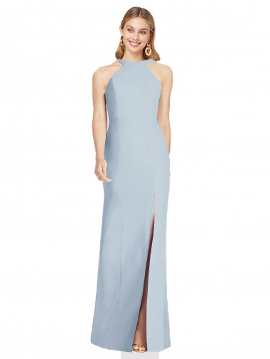 Online High Neck Backless Formal Crepe Trumpet Bridesmaid Dress