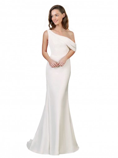 Online One Shoulder Formal Crepe Bridesmaid Dress / Prom Dress with Draped Off the Shoulder Strap