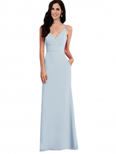 Online V Back Spaghetti Strap Maxi Bridesmaid Dress / Prom Dress with Pockets