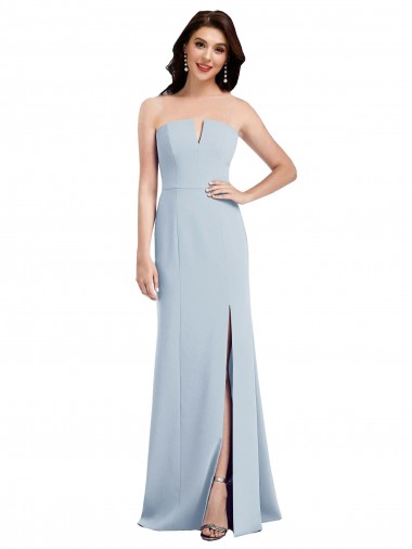 Online Strapless Notch Crepe Bridesmaid Dress / Prom Dress with Front Slit