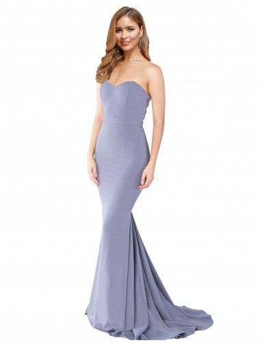 Online Long Strapless Sweetheart Sweep Train Formal Crepe Bridesmaid Dress / Prom Dress with Low Back