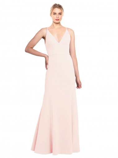 Online Slim A-Line V-Neck Long Stretch Formal Crepe Bridesmaid Dress / Prom Dress with V-Back