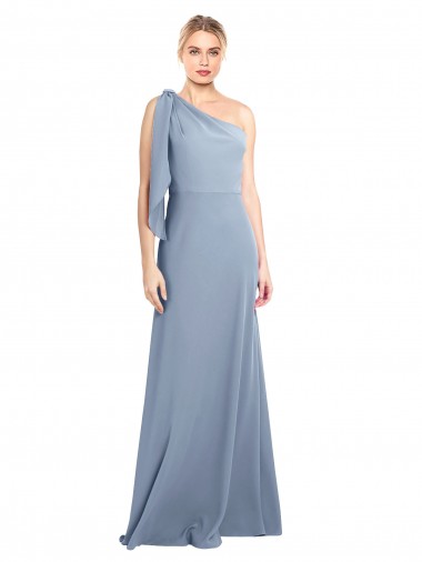 Online Draped Flutter Sleeves One Shoulder Stretch Formal Crepe Bridesmaid Dress / Prom Dress