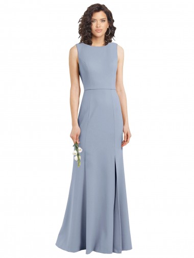 Online Boat Neckline and Sleek Fit and Flare Crepe Bridesmaid Dress with Keyhole Back